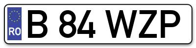 Placuta inmatriculare numar auto  B-84-WZP, B 84 WZP, B84WZP