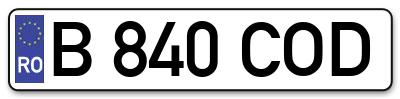 Placuta inmatriculare numar auto  B-840-COD, B 840 COD, B840COD