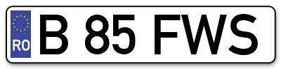 Placuta inmatriculare numar auto  B-85-FWS, B 85 FWS, B85FWS