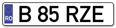 Placuta inmatriculare numar auto  B-85-RZE, B 85 RZE, B85RZE