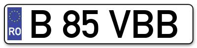Placuta inmatriculare numar auto  B-85-VBB, B 85 VBB, B85VBB