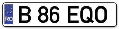 Placuta inmatriculare numar auto  B-86-EQO, B 86 EQO, B86EQO