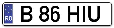 Placuta inmatriculare numar auto  B-86-HIU, B 86 HIU, B86HIU