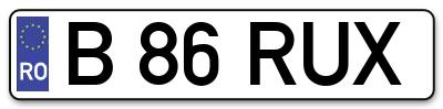 Placuta inmatriculare numar auto  B-86-RUX, B 86 RUX, B86RUX