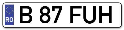 Placuta inmatriculare numar auto  B-87-FUH, B 87 FUH, B87FUH