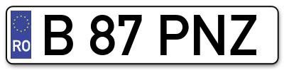 Placuta inmatriculare numar auto  B-87-PNZ, B 87 PNZ, B87PNZ