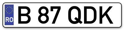 Placuta inmatriculare numar auto  B-87-QDK, B 87 QDK, B87QDK