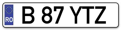 Placuta inmatriculare numar auto  B-87-YTZ, B 87 YTZ, B87YTZ