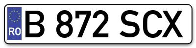 Placuta inmatriculare numar auto  B-872-SCX, B 872 SCX, B872SCX