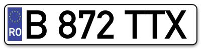 Placuta inmatriculare numar auto  B-872-TTX, B 872 TTX, B872TTX