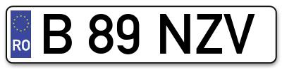 Placuta inmatriculare numar auto  B-89-NZV, B 89 NZV, B89NZV