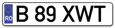 Placuta inmatriculare numar auto  B-89-XWT, B 89 XWT, B89XWT