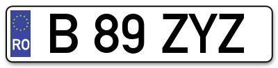 Placuta inmatriculare numar auto  B-89-ZYZ, B 89 ZYZ, B89ZYZ