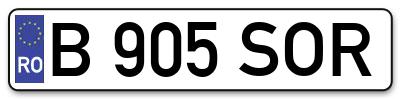 Placuta inmatriculare numar auto  B-905-SOR, B 905 SOR, B905SOR