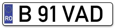 Placuta inmatriculare numar auto  B-91-VAD, B 91 VAD, B91VAD