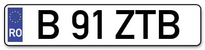 Placuta inmatriculare numar auto  B-91-ZTB, B 91 ZTB, B91ZTB