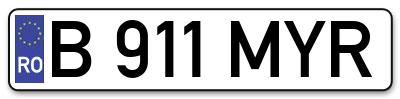 Placuta inmatriculare numar auto  B-911-MYR, B 911 MYR, B911MYR