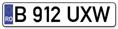 Placuta inmatriculare numar auto  B-912-UXW, B 912 UXW, B912UXW