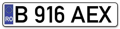 Placuta inmatriculare numar auto  B-916-AEX, B 916 AEX, B916AEX