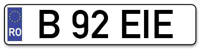 Placuta inmatriculare numar auto  B-92-EIE, B 92 EIE, B92EIE