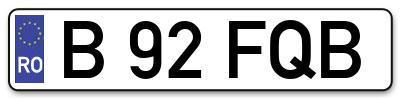 Placuta inmatriculare numar auto  B-92-FQB, B 92 FQB, B92FQB
