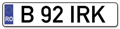 Placuta inmatriculare numar auto  B-92-IRK, B 92 IRK, B92IRK