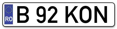 Placuta inmatriculare numar auto  B-92-KON, B 92 KON, B92KON