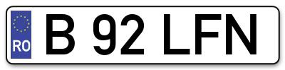 Placuta inmatriculare numar auto  B-92-LFN, B 92 LFN, B92LFN