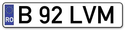 Placuta inmatriculare numar auto  B-92-LVM, B 92 LVM, B92LVM