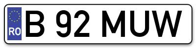 Placuta inmatriculare numar auto  B-92-MUW, B 92 MUW, B92MUW