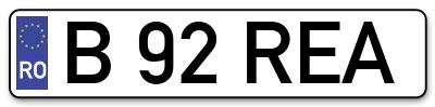 Placuta inmatriculare numar auto  B-92-REA, B 92 REA, B92REA