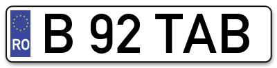 Placuta inmatriculare numar auto  B-92-TAB, B 92 TAB, B92TAB