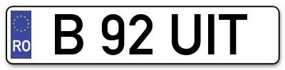 Placuta inmatriculare numar auto  B-92-UIT, B 92 UIT, B92UIT