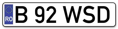 Placuta inmatriculare numar auto  B-92-WSD, B 92 WSD, B92WSD