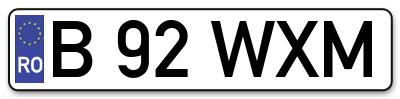 Placuta inmatriculare numar auto  B-92-WXM, B 92 WXM, B92WXM