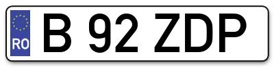 Placuta inmatriculare numar auto  B-92-ZDP, B 92 ZDP, B92ZDP