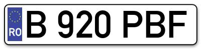 Placuta inmatriculare numar auto  B-920-PBF, B 920 PBF, B920PBF