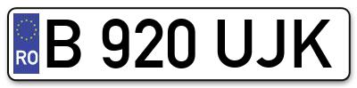 Placuta inmatriculare numar auto  B-920-UJK, B 920 UJK, B920UJK