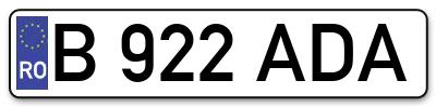 Placuta inmatriculare numar auto  B-922-ADA, B 922 ADA, B922ADA