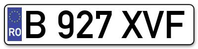 Placuta inmatriculare numar auto  B-927-XVF, B 927 XVF, B927XVF