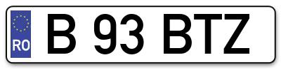 Placuta inmatriculare numar auto  B-93-BTZ, B 93 BTZ, B93BTZ