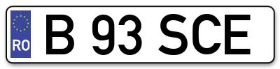 Placuta inmatriculare numar auto  B-93-SCE, B 93 SCE, B93SCE