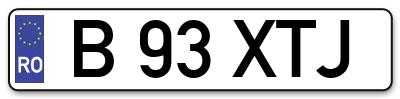 Placuta inmatriculare numar auto  B-93-XTJ, B 93 XTJ, B93XTJ