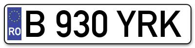 Placuta inmatriculare numar auto  B-930-YRK, B 930 YRK, B930YRK