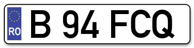 Placuta inmatriculare numar auto  B-94-FCQ, B 94 FCQ, B94FCQ