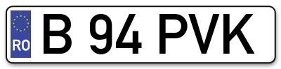 Placuta inmatriculare numar auto  B-94-PVK, B 94 PVK, B94PVK