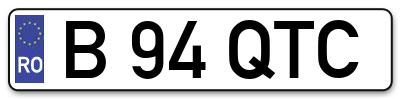 Placuta inmatriculare numar auto  B-94-QTC, B 94 QTC, B94QTC