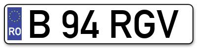 Placuta inmatriculare numar auto  B-94-RGV, B 94 RGV, B94RGV