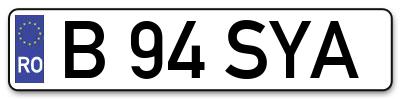 Placuta inmatriculare numar auto  B-94-SYA, B 94 SYA, B94SYA