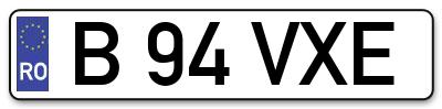 Placuta inmatriculare numar auto  B-94-VXE, B 94 VXE, B94VXE
